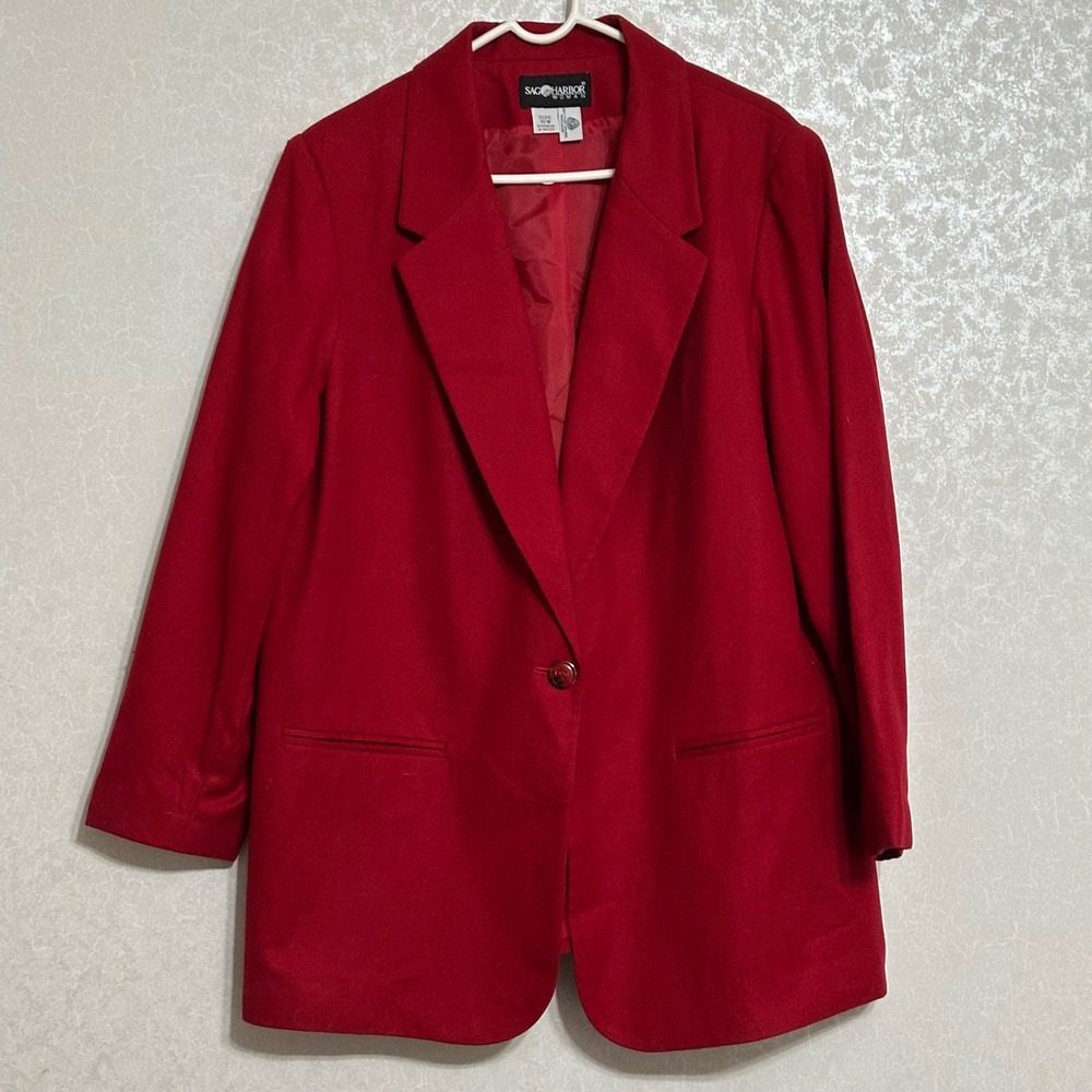 Sag Harbor Woman Blazer 100% New Wool Classic Career Red Minimalist Vintage 18W